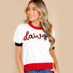 Load image into Gallery viewer, Customized logo knitted top knitwear high-quality cotton summer short-sleeved casual glitter stripe embroidered knitted women's T-shirt OEM/ODM mass customization