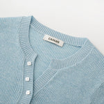 Load image into Gallery viewer, Women's Custom Blue V-Neck Short Sleeve Wool Knit Sweater | OEM/ODM Knitwear Manufacturer