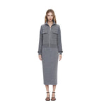Load image into Gallery viewer, Gray Lapel Long Sleeve Knit Sweater Wool