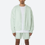 Load image into Gallery viewer, Custom OEM & ODM Men Two Piece Short Set Sweater Fuzzy Long Sleeve Cardigan Knitted Shorts Knitwear Men Mohair Set