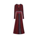 Load image into Gallery viewer, Women's Red V-Neck Long Sleeve Knit Dress