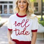 Load image into Gallery viewer, Customized logo knitted top knitwear high-quality cotton summer short-sleeved casual glitter stripe embroidered knitted women's T-shirt OEM/ODM mass customization