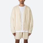 Load image into Gallery viewer, Custom OEM & ODM Men Two Piece Short Set Sweater Fuzzy Long Sleeve Cardigan Knitted Shorts Knitwear Men Mohair Set