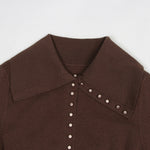 Load image into Gallery viewer, Coffee Lapel Long Sleeve Knit Dress Wool