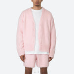 Load image into Gallery viewer, Custom OEM & ODM Men Two Piece Short Set Sweater Fuzzy Long Sleeve Cardigan Knitted Shorts Knitwear Men Mohair Set