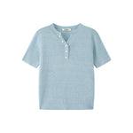Load image into Gallery viewer, Women's Custom Blue V-Neck Short Sleeve Wool Knit Sweater | OEM/ODM Knitwear Manufacturer
