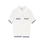 Load image into Gallery viewer, Women's Custom White Polo Collar Short Sleeve Cotton Knit Sweater | OEM/ODM Knitwear Manufacturer