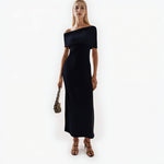 Load image into Gallery viewer, Black Short Sleeve Knit Dress Wool