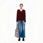 Load image into Gallery viewer, Women's Custom Burgundy V-Neck Slim Fit Long Sleeve Wool Knit Sweater | OEM/ODM Knitwear Manufacturer