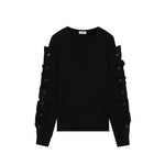 Load image into Gallery viewer, Black Round Neck Long Sleeve Knit Sweater Wool
