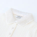 Load image into Gallery viewer, Women's Custom White Polo Collar Short Sleeve Wool Sweater
