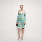 Load image into Gallery viewer, Women's Custom Sky Blue Striped V-Neck Long Sleeve Knit Dress