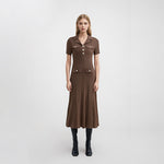 Load image into Gallery viewer, Women's Custom Brown V-Neck Short Sleeve Knit Dress