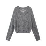 Load image into Gallery viewer, Women's Custom Gray V-Neck Long Sleeve Knit Sweater | OEM/ODM Knitwear Manufacturer