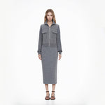 Load image into Gallery viewer, Gray Lapel Long Sleeve Knit Sweater Wool