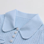 Load image into Gallery viewer, Women's Custom Misty Blue Polo Collar Short Sleeve Knit Dress