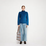 Load image into Gallery viewer, Women's Custom Blue Round Neck Long Sleeve Wool Knit Sweater | OEM/ODM Knitwear Manufacturer