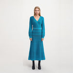 Load image into Gallery viewer, Women's Blue V-Neck Long Sleeve Knit Dress – Wholesale & OEM