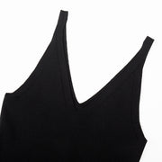 Women's Custom Black V-Neck Spaghetti Strap Knit Maxi Dress | OEM/ODM Knitwear Manufacturer
