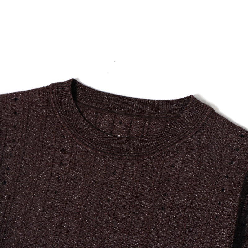 Women's Custom Brown Round Neck Long Sleeve Knit Dress | OEM/ODM Knitwear Manufacturer
