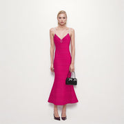 Women's Custom Black & Red V-Neck Sleeveless Knit Dress | OEM/ODM Knitwear Manufacturer