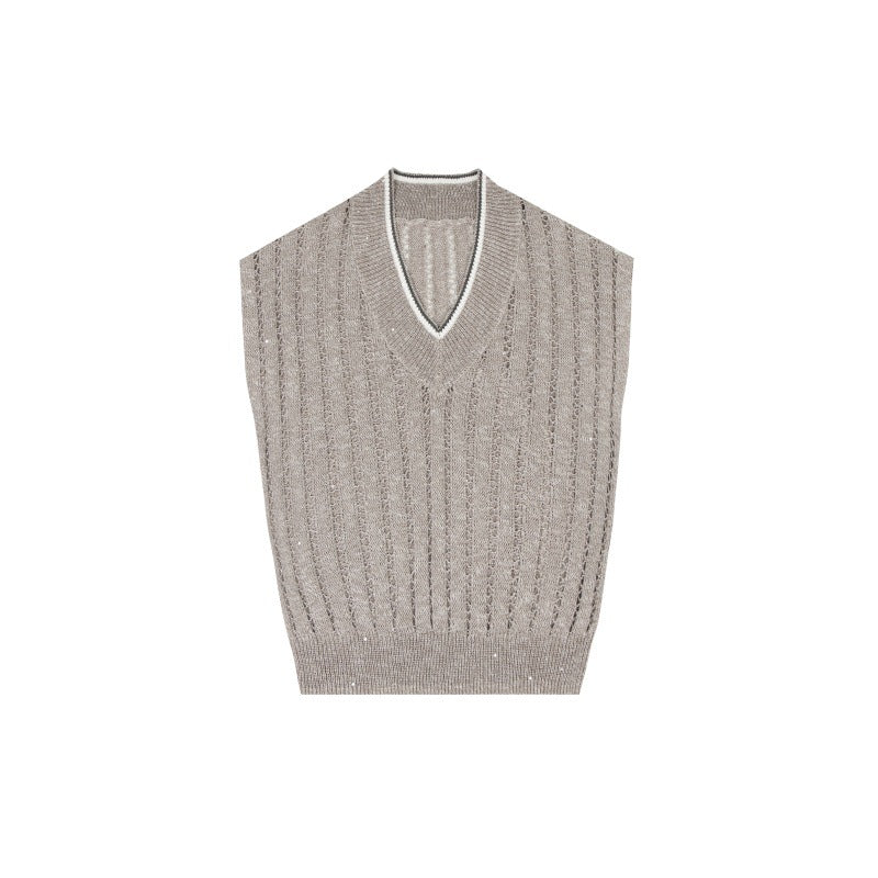Women's Custom V-Neck Sleeveless Linen Knit Top | OEM Wholesale
