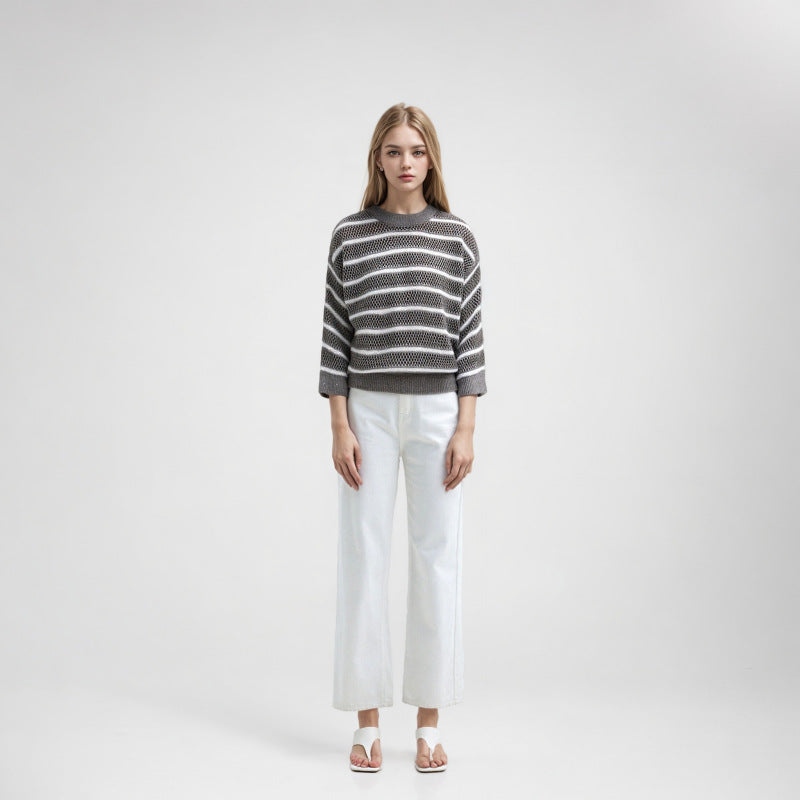 Women's Custom Round Neck Long Sleeve Knit Sweater | OEM Wholesale