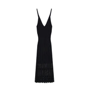 Women's Custom Black V-Neck Sleeveless Knit Dress | OEM/ODM Knitwear Manufacturer