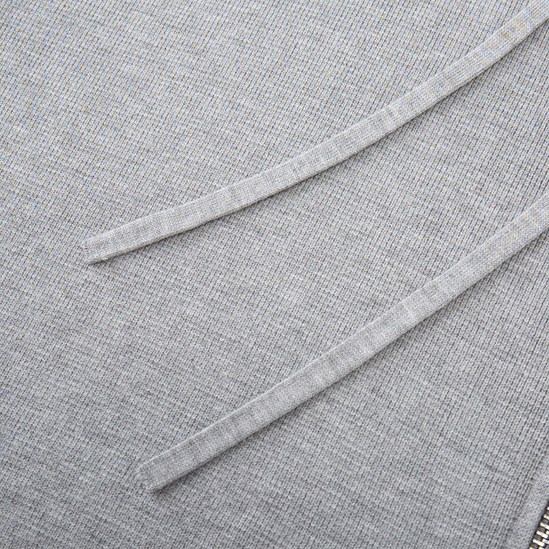 Women's Custom Gray Hooded Long Sleeve Knit Sweater | OEM/ODM Knitwear Manufacturer