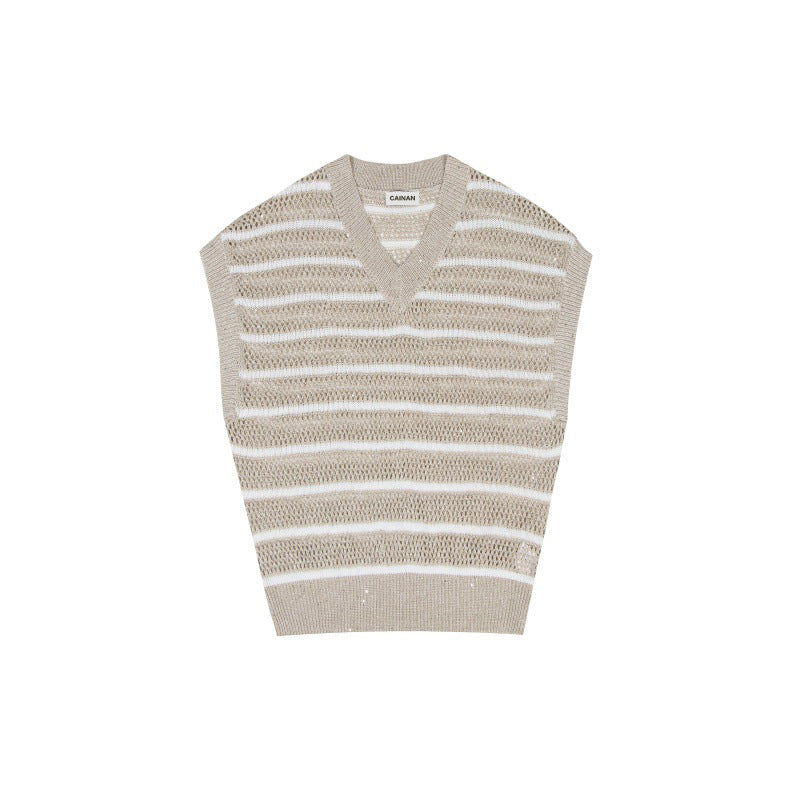 Women Wholesale Custom V Neck Sleeveless Knit Sweater Cotton OEM