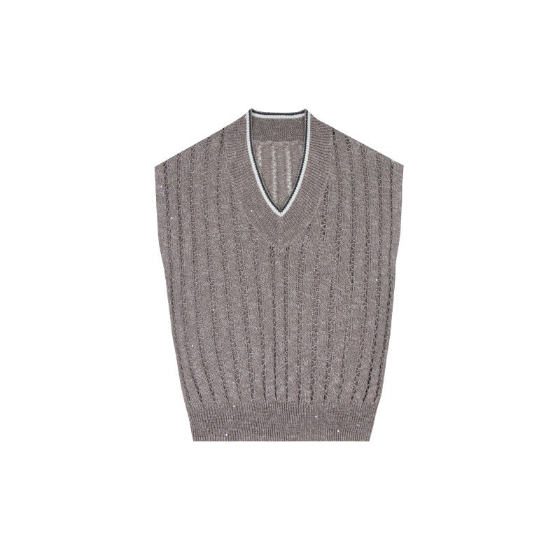 Women's Custom V-Neck Sleeveless Linen Knit Top | OEM Wholesale