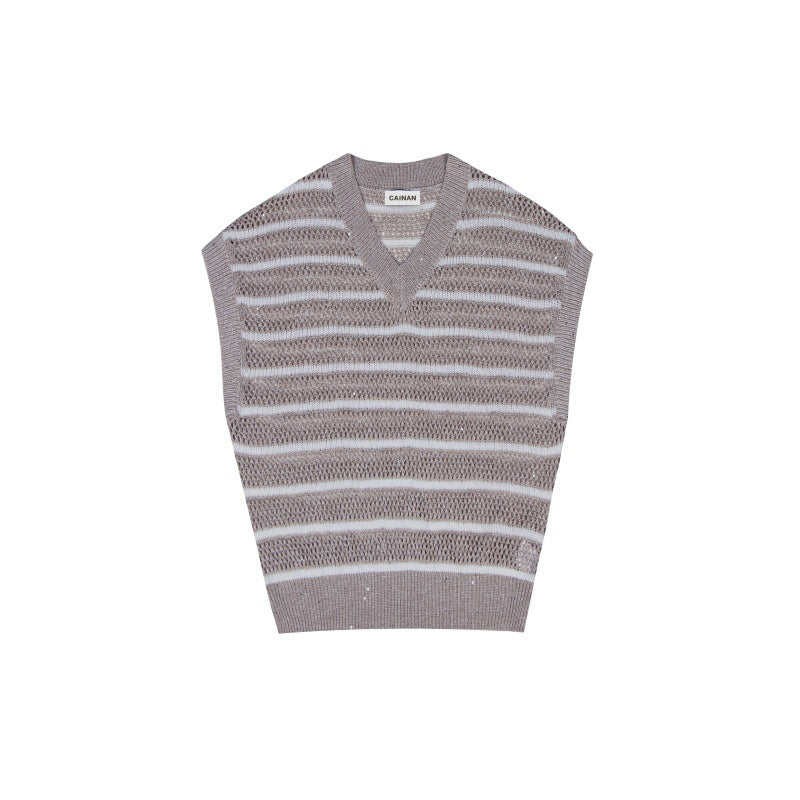 Women Wholesale Custom V Neck Sleeveless Knit Sweater Cotton OEM