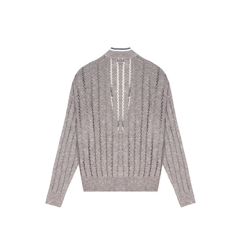 Women's Custom Gray V-Neck Long Sleeve Knit Sweater | Cotton OEM