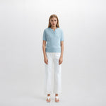 Load image into Gallery viewer, Women's Custom Blue V-Neck Short Sleeve Wool Knit Sweater | OEM/ODM Knitwear Manufacturer