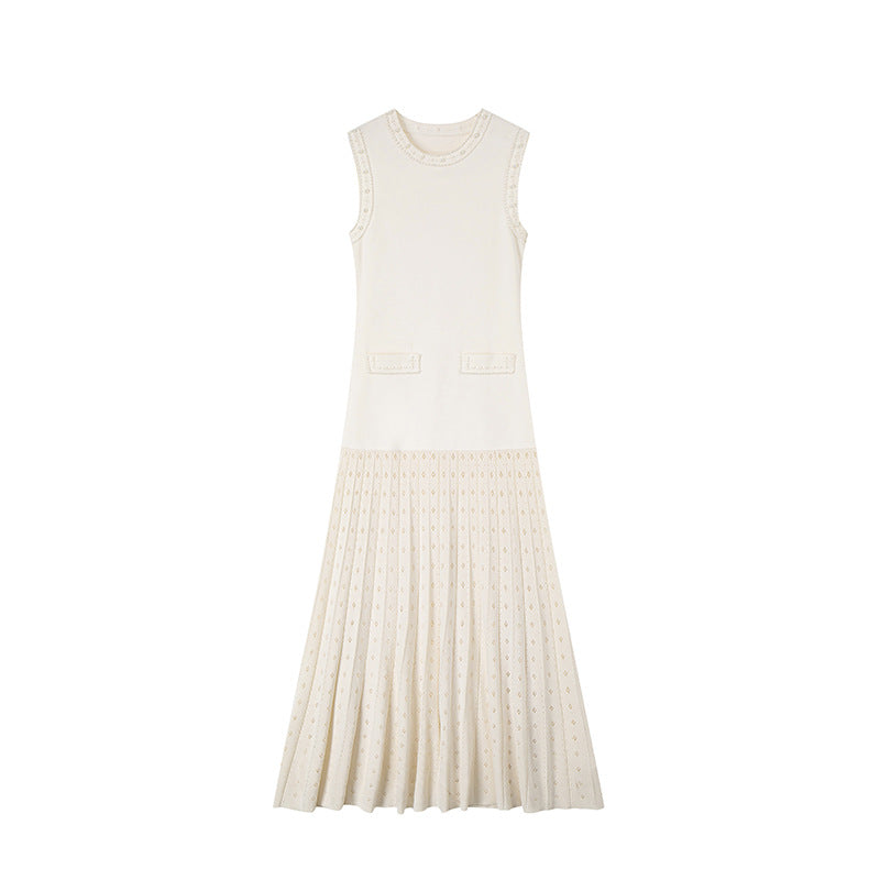 Women's Custom White Round Neck Sleeveless Knit Dress | OEM/ODM Knitwear Manufacturer
