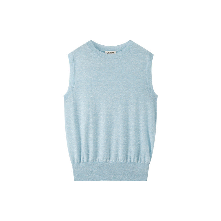 Women's Custom Pink Round Neck Sleeveless Wool Knit Vest | OEM/ODM Knitwear Manufacturer