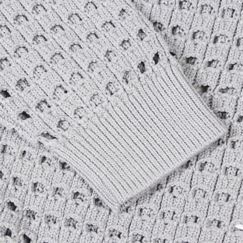 Women's Custom Gray V-Neck Long Sleeve Cotton Knit Sweater | OEM/ODM Knitwear Manufacturer