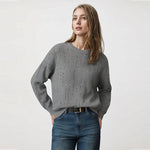 Load image into Gallery viewer, Gray Round Neck Long Sleeve Knit Sweater Wool