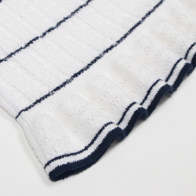 Women's Custom White Lapel Short Sleeve Knit Dress | OEM/ODM Knitwear Manufacturer