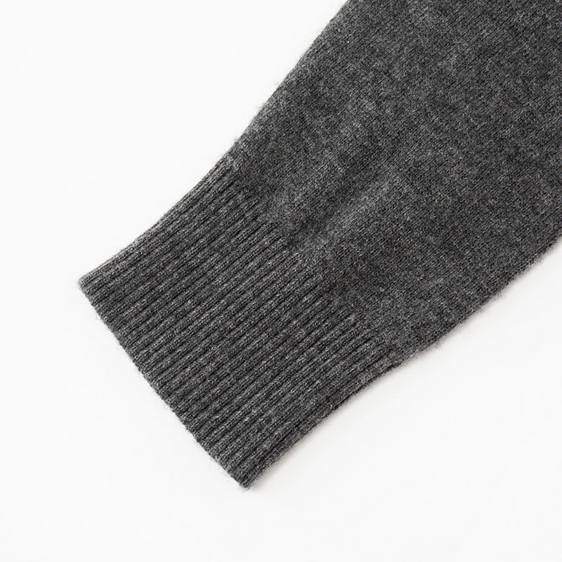 Women's Custom Gray Round Neck Long Sleeve Wool Knit Cardigan | OEM/ODM Knitwear Manufacturer