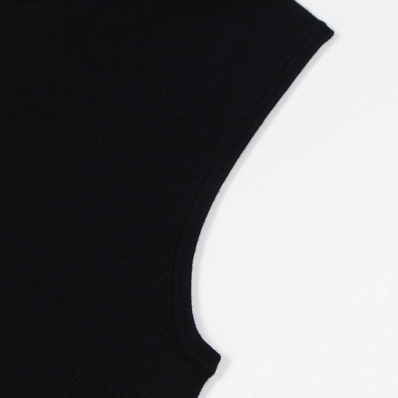 Black Short Sleeve Knit Dress Wool