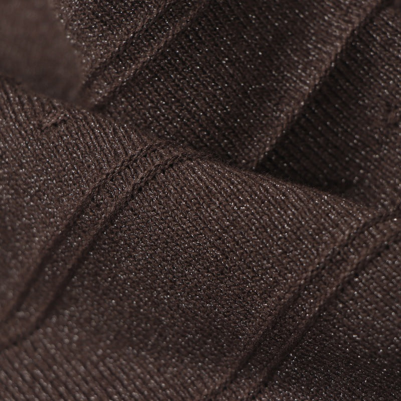 Women's Custom Brown Round Neck Long Sleeve Knit Dress | OEM/ODM Knitwear Manufacturer