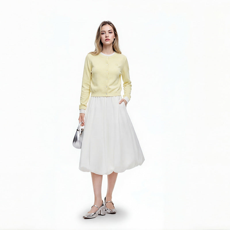 Women's Custom Yellow Round Neck Long Sleeve Wool Knit Sweater | OEM/ODM Knitwear Manufacturer