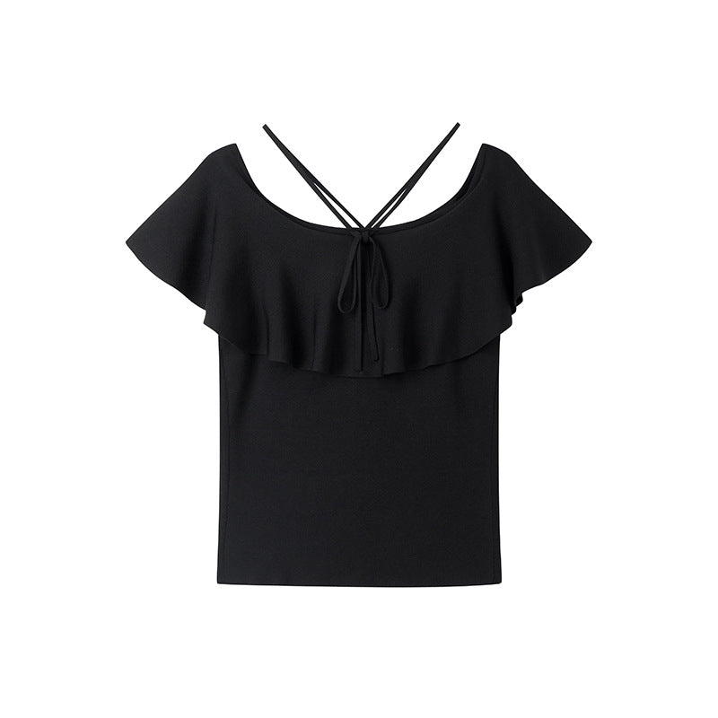 Black Off Shoulder Knit Sweater