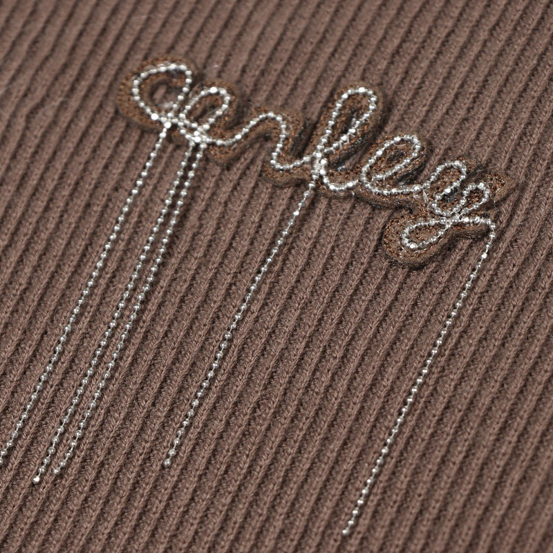 Brown Round Neck Sleeveless Wool