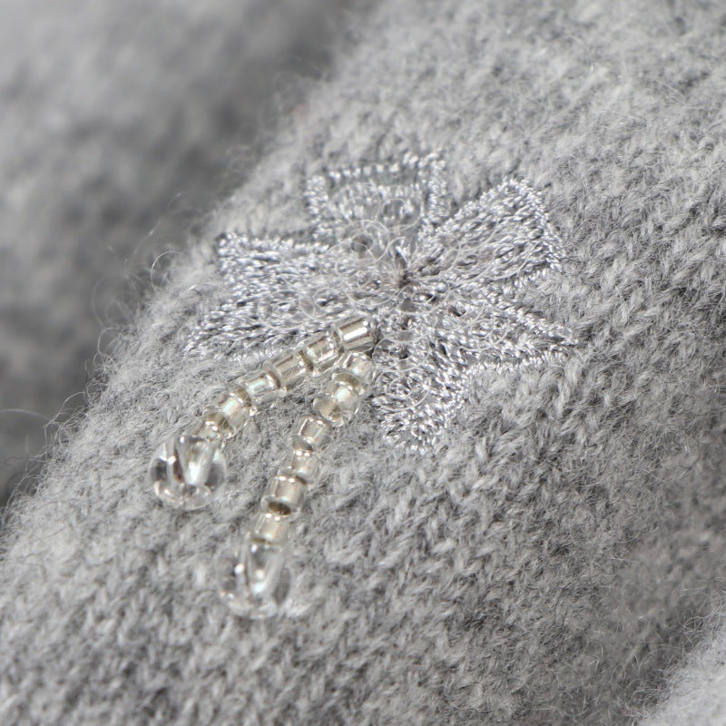 Gray Round Neck Short Sleeve Knit Sweater Wool