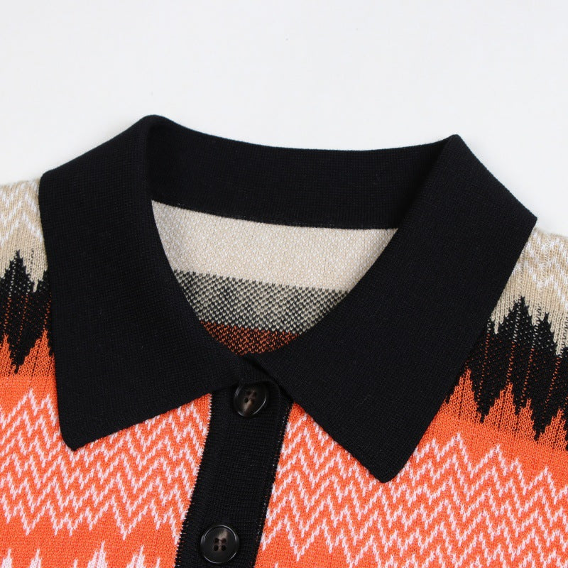 Polo Collar Long Sleeve Knit Sweater Tencel