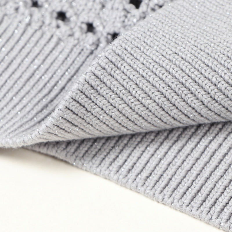 Women's Custom Gray V-Neck Long Sleeve Cotton Knit Sweater | OEM/ODM Knitwear Manufacturer