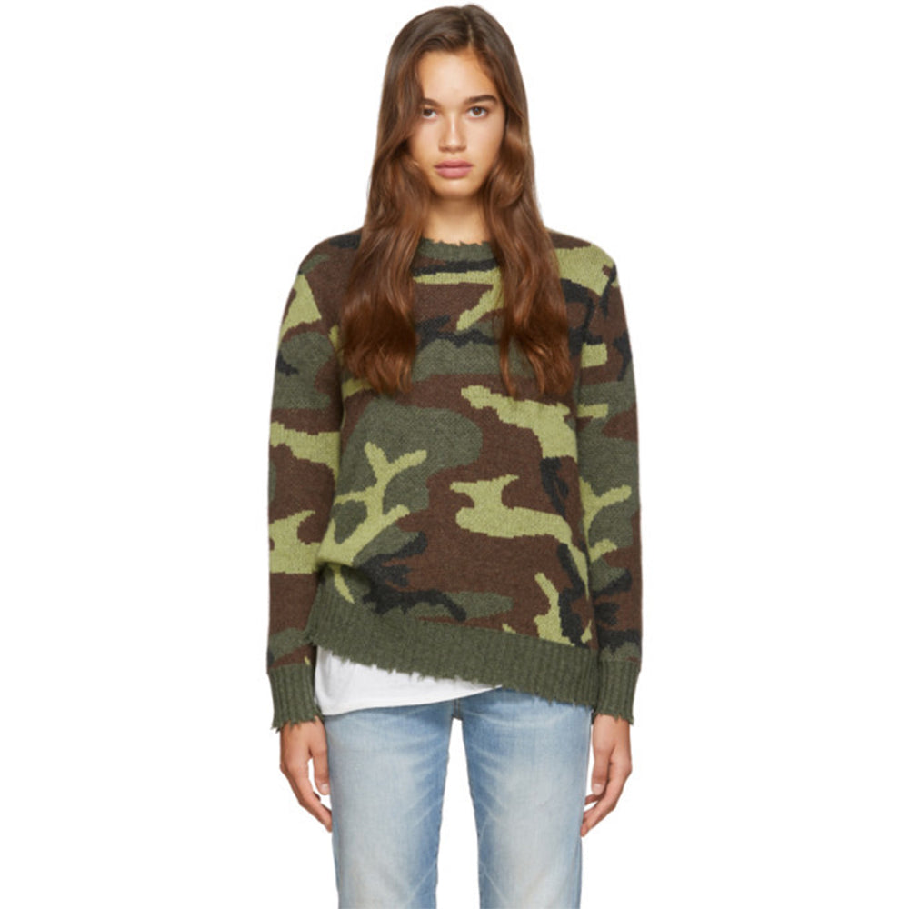 Green Camouflage Cashmere Sweater Round Neck Long Sleeve Same Style for Men and Women OEM/ODM Mass Customization