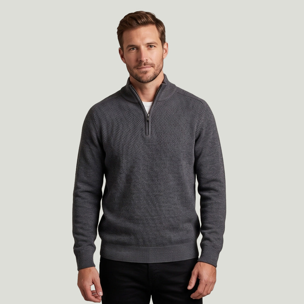 Style 132Men’s – Textured Quarter Zip Knit Sweater Wholesale Factory Direct